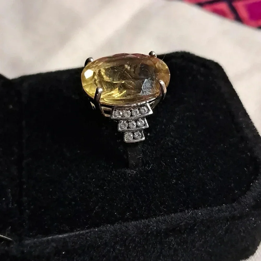 Natural Canary Fluorite & White Zircon Ring - Picture 5 of 10